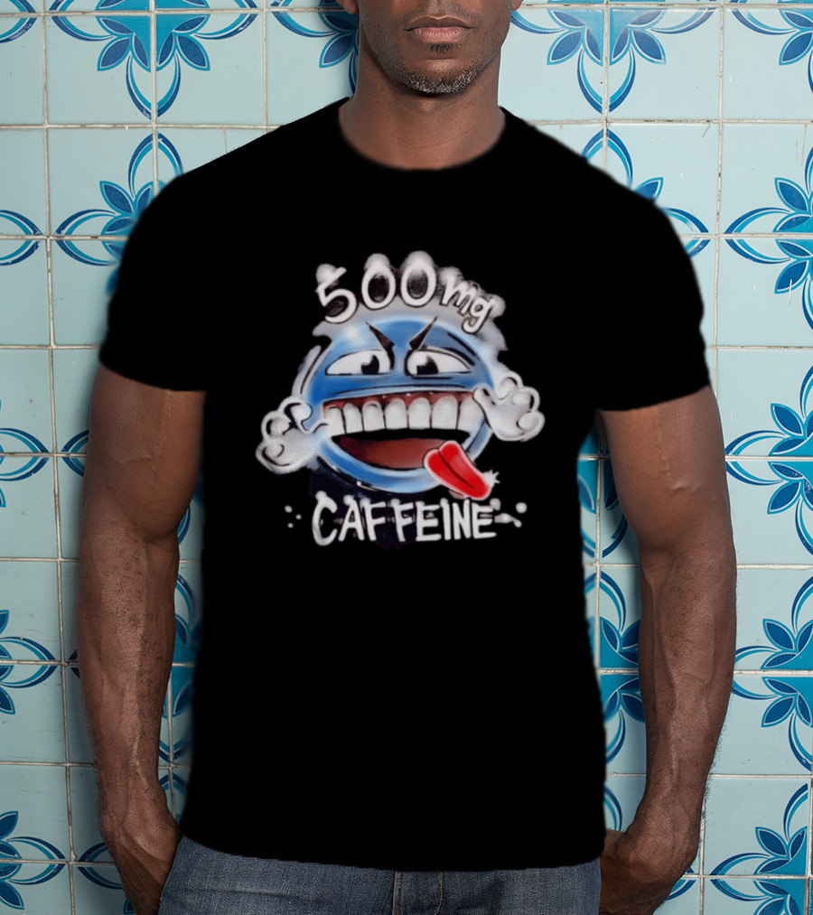 500mg Caffeine Airbrushed Smiley Face Coffee Lover T-Shirt