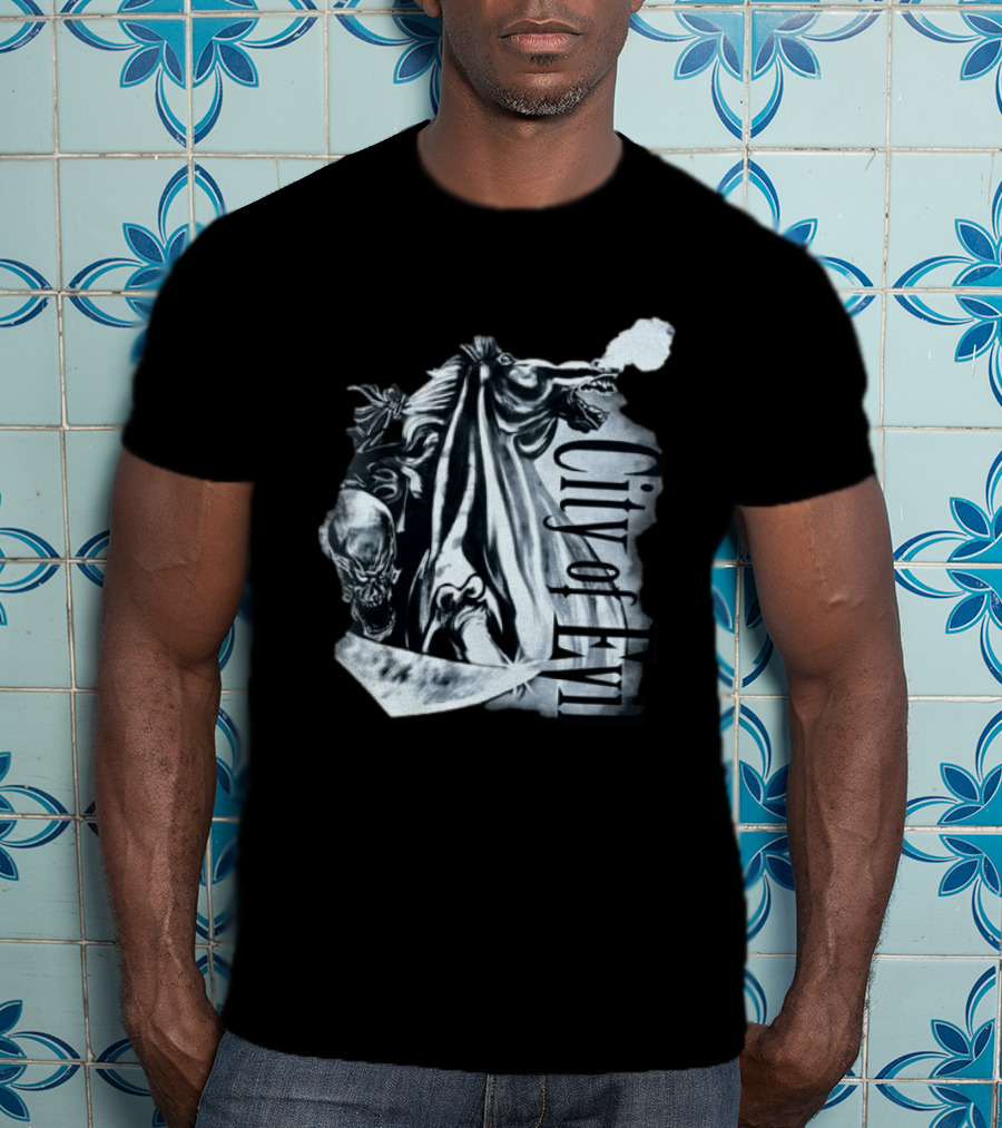 A7xworld Store City Of Evil Horseman Skull Garment Dye T-Shirt