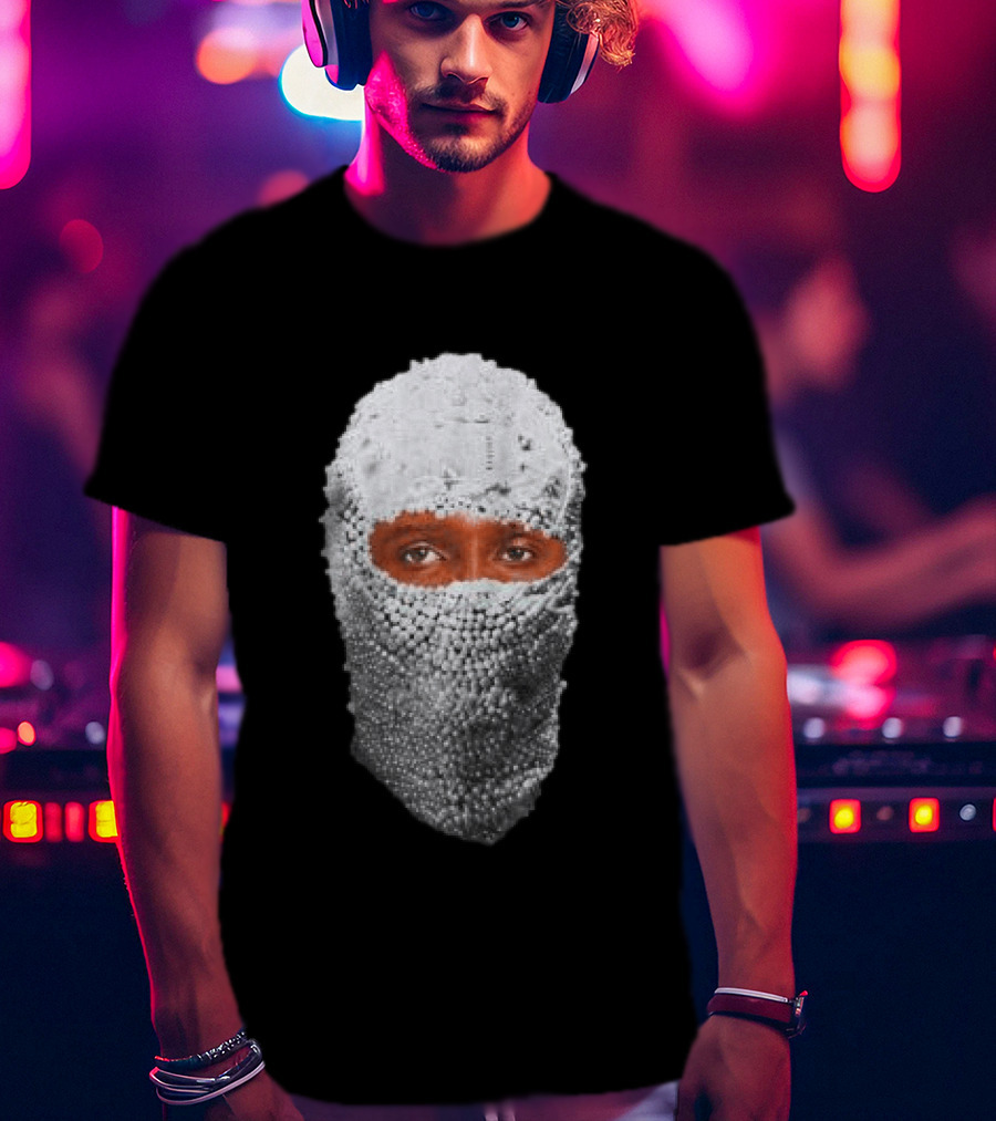African Boy Store AFB Pearl Mask Eyes Peering Through Beaded T-Shirt