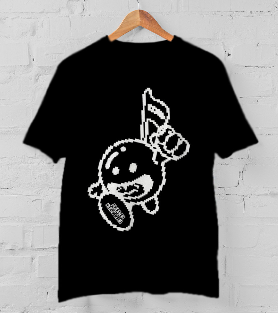 Andrew Miami Store Amc Black Pixel Art Character Holding Flag T-Shirt