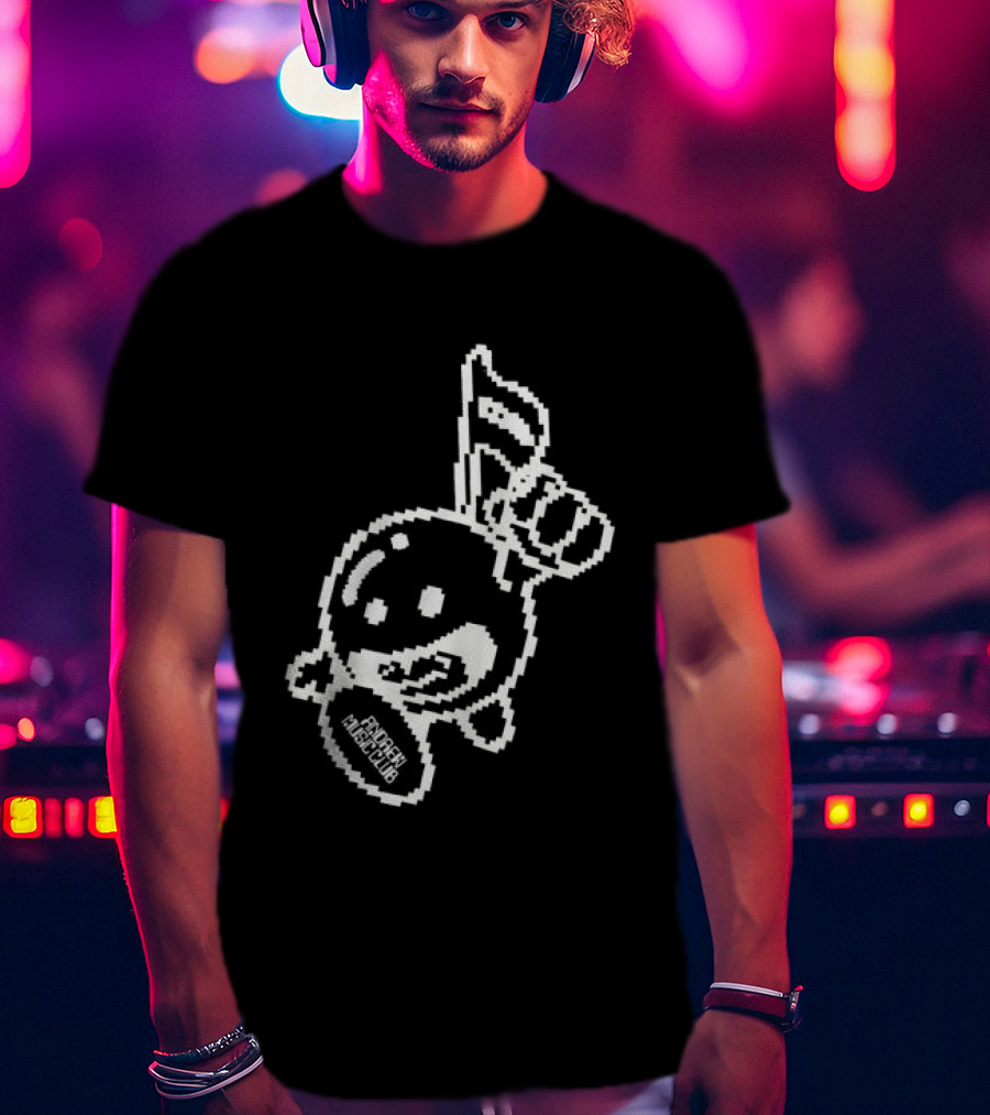 Andrew Miami Store Amc Black Pixel Art Character Holding Flag T-Shirt