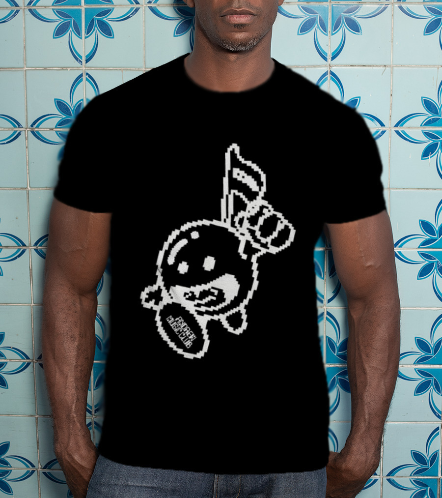 Andrew Miami Store Amc Black Pixel Art Character Holding Flag T-Shirt
