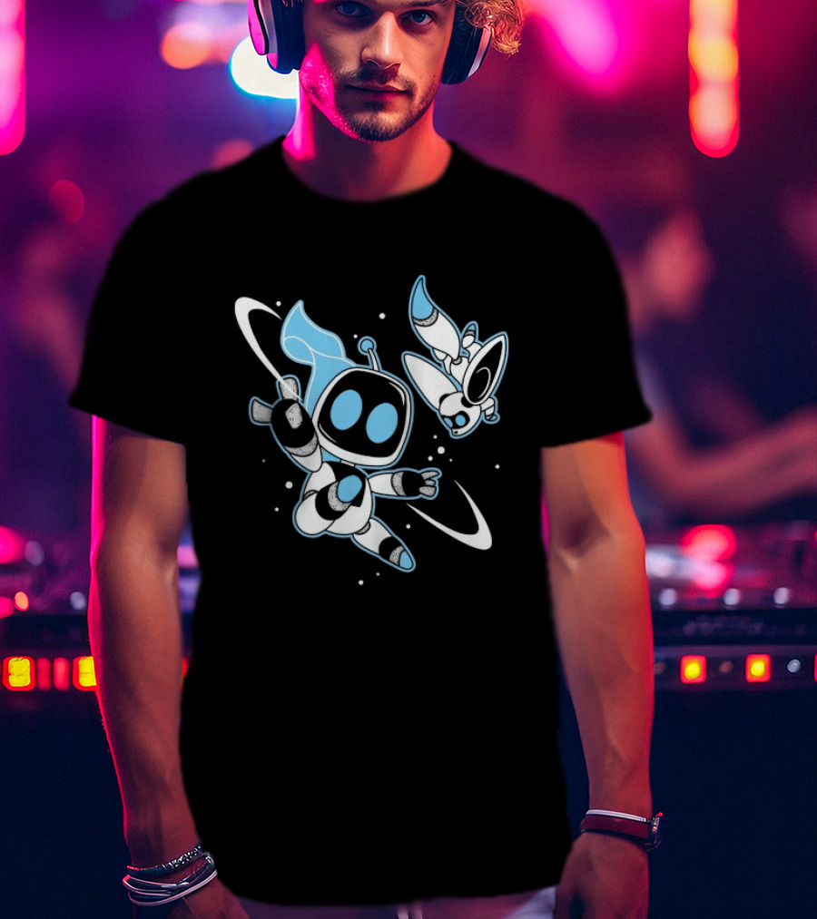 Astro Bot Bots In Space Adventure With Robots Floating In Space T-Shirt