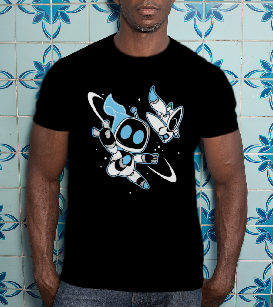 Astro Bot Bots In Space Adventure With Robots Floating In Space T-Shirt