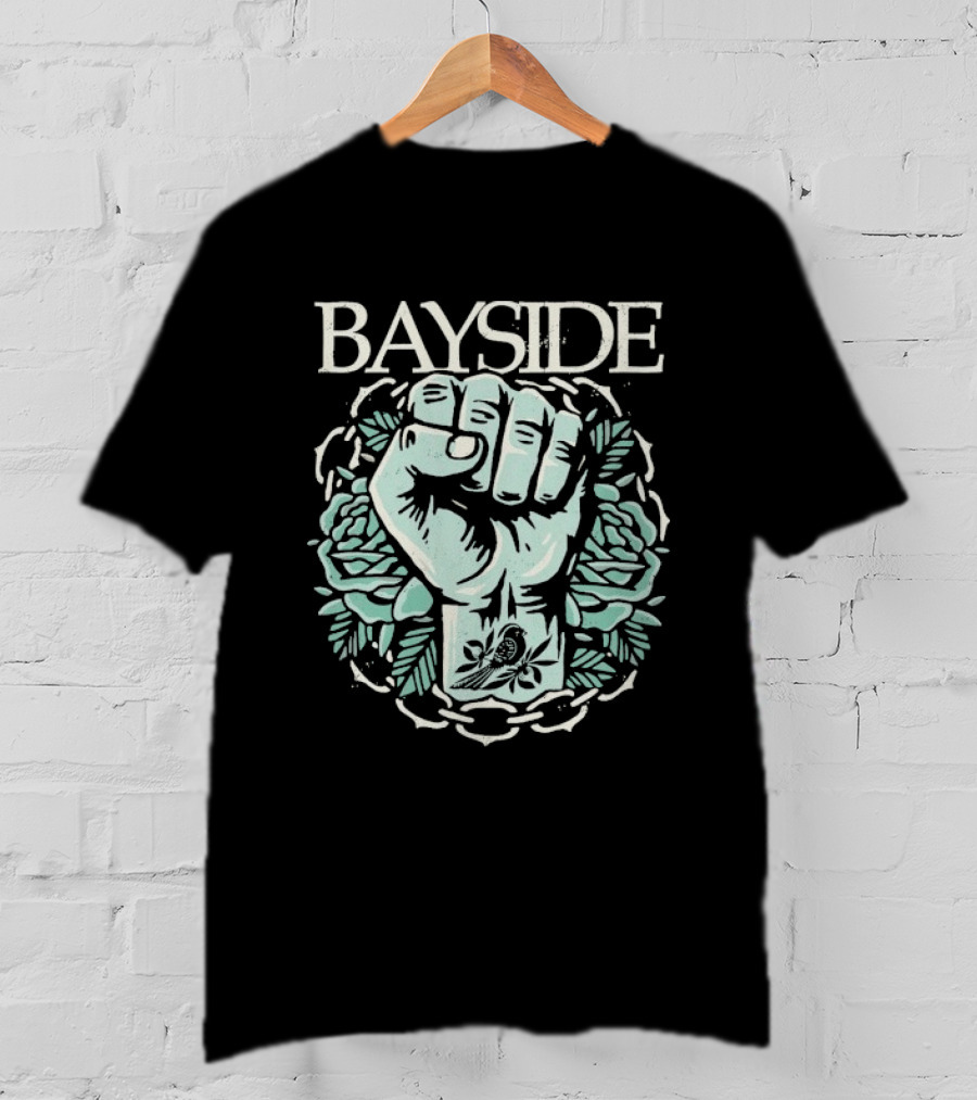 Bayside Acoustic Fist Tattoo Style With Roses And Fist In Chain Circle T-Shirt