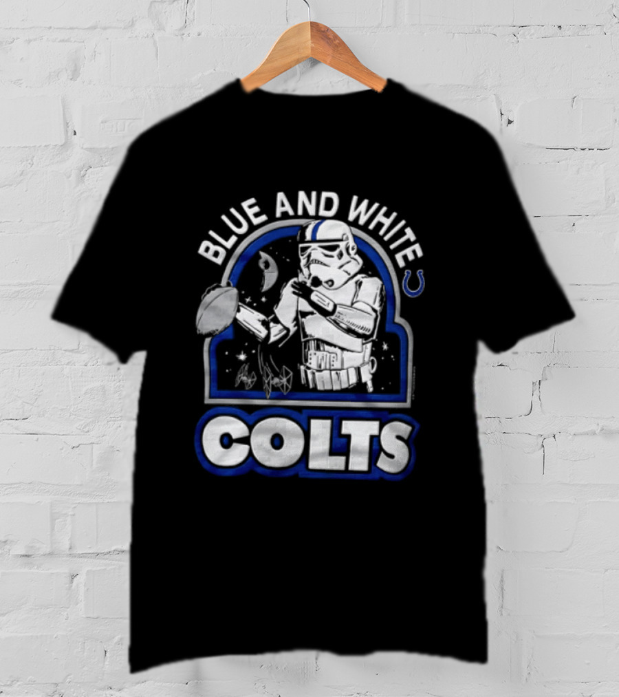 Blue And White Colts Stormtrooper Throwing Football Space T-Shirt