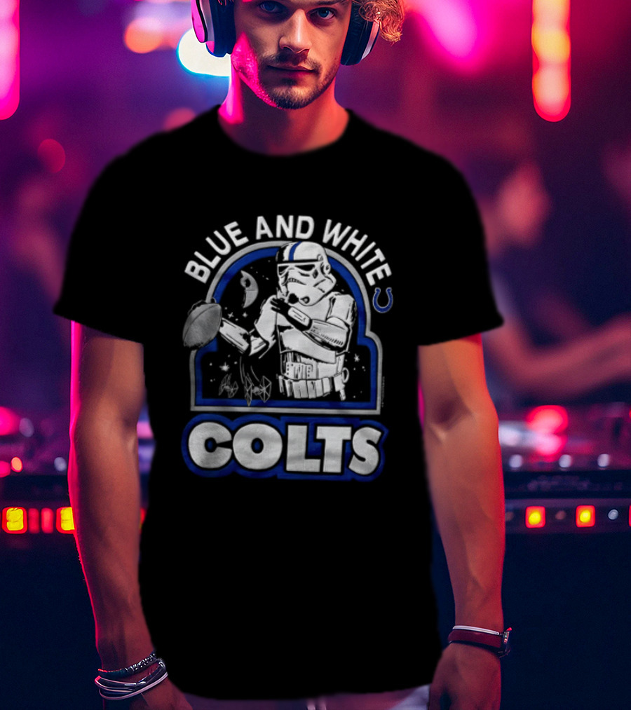 Blue And White Colts Stormtrooper Throwing Football Space T-Shirt