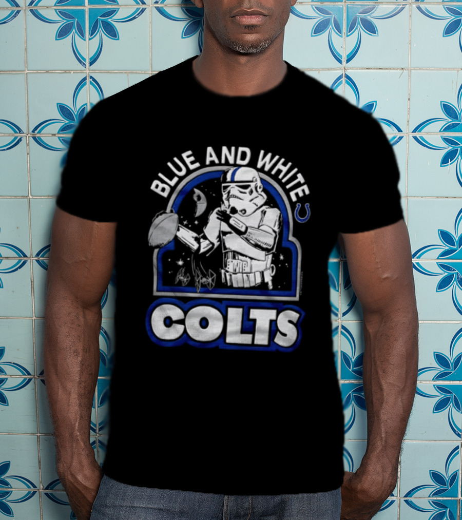 Blue And White Colts Stormtrooper Throwing Football Space T-Shirt