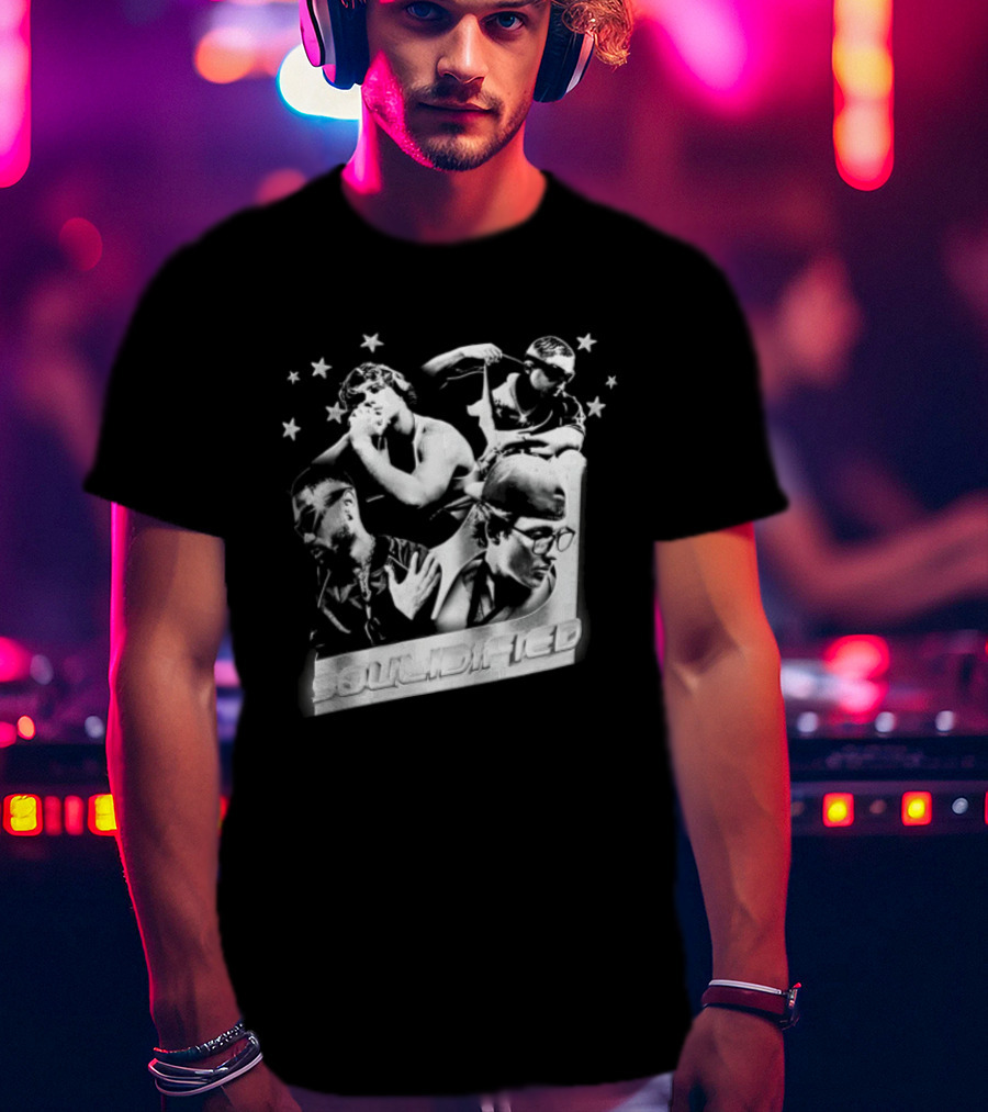Four Men Stars Solidified Black White T-Shirt