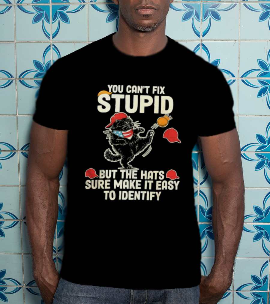 Cat You Can't Fix Stupid But The Hats Sure Make It Easy To Identify T-Shirt