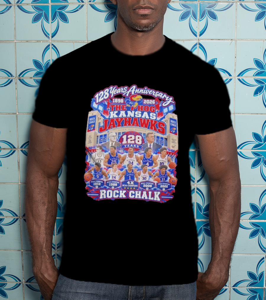 Kansas Jayhawks 128 Years Anniversary 1898 2026 The Phog NCAA Champions Rock Chalk T-Shirt