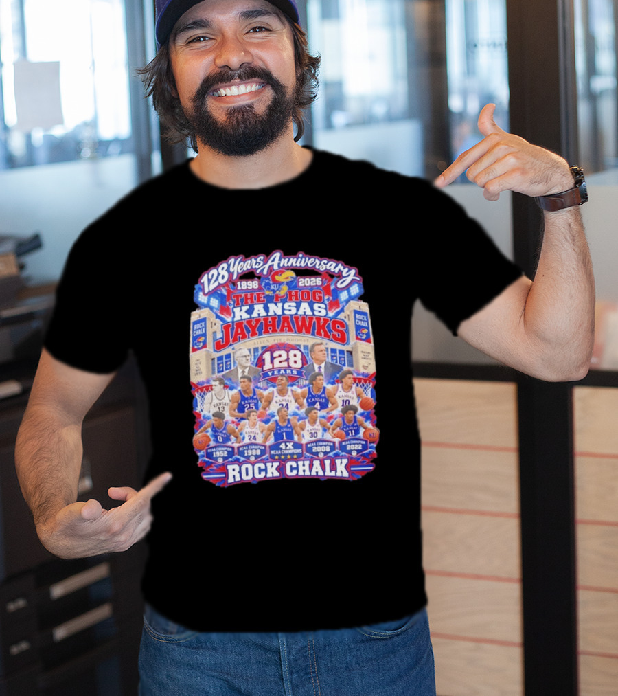 Kansas Jayhawks 128 Years Anniversary 1898 2026 The Phog NCAA Champions Rock Chalk T-Shirt