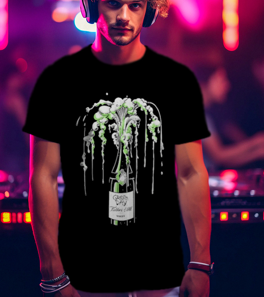 Green Day Father Of All Champagne Unicorn Bottle Burst T-Shirt