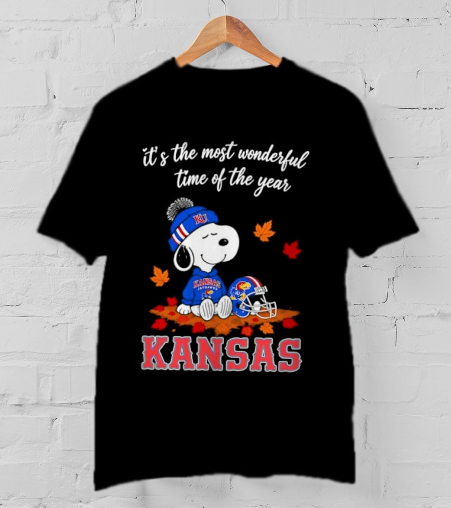 Kansas Jayhawks Snoopy It's The Most Wonderful Time Of The Year T-Shirt