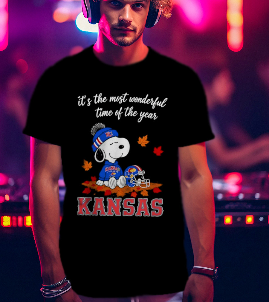Kansas Jayhawks Snoopy It's The Most Wonderful Time Of The Year T-Shirt