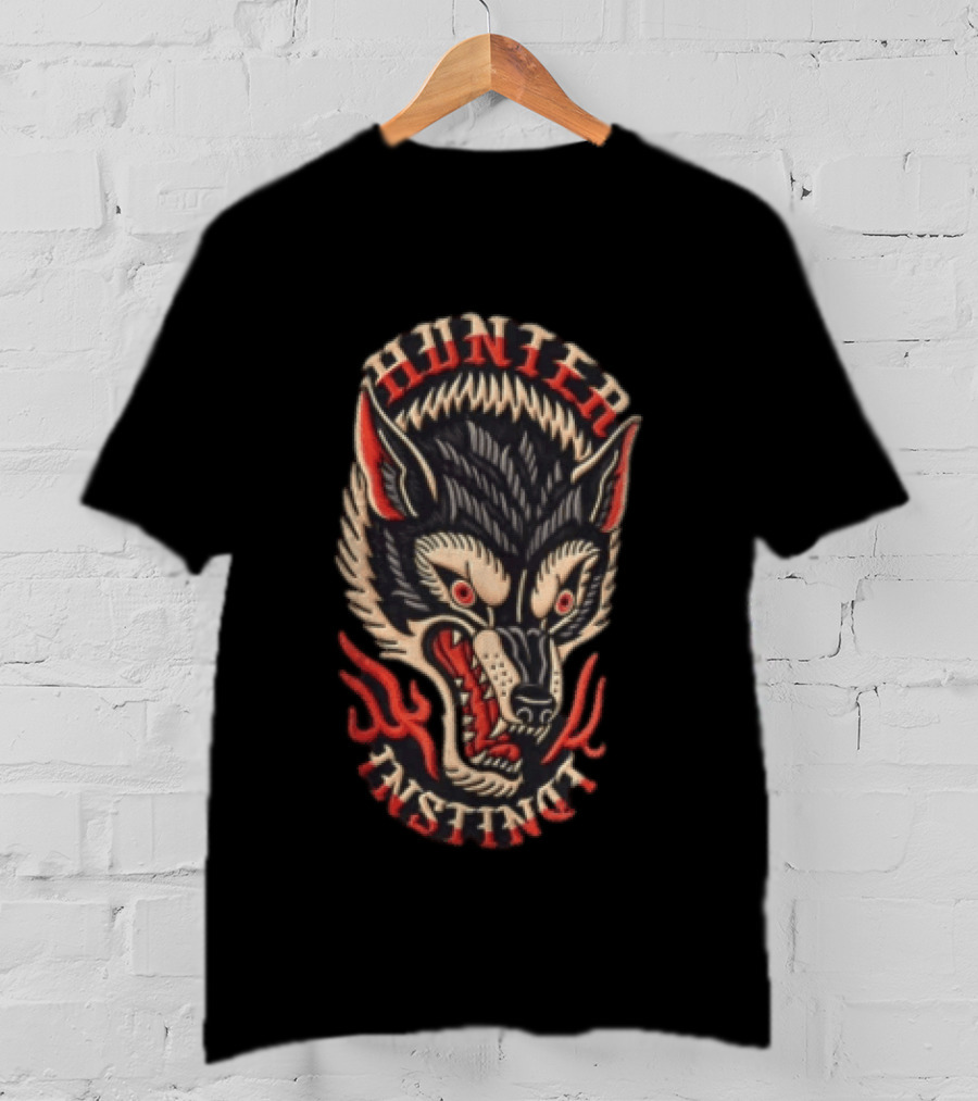 Hunter Instinct Wolf Head Flames T-Shirt
