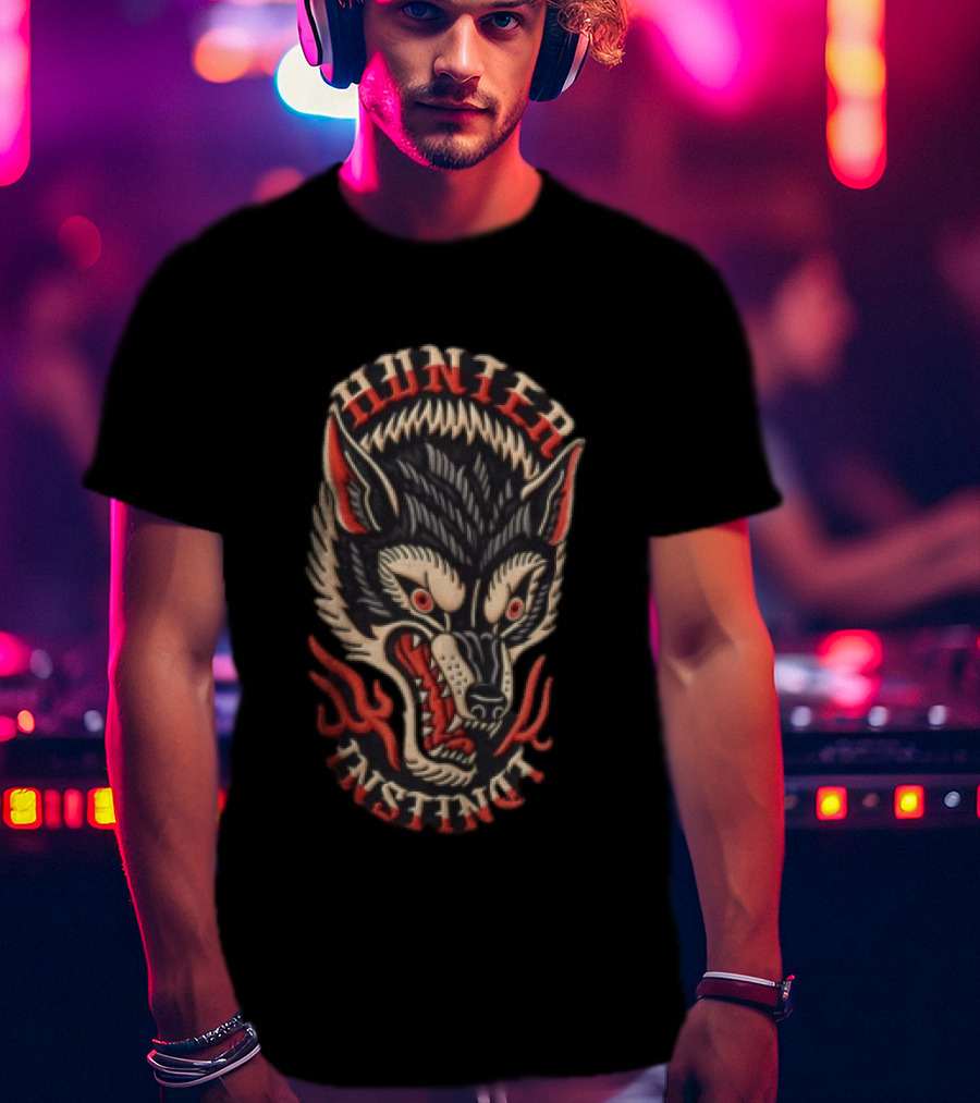Hunter Instinct Wolf Head Flames T-Shirt