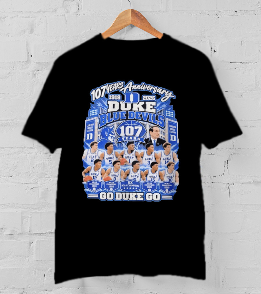 107 Years Anniversary 1919 2026 Duke Blue Devils NCAA Champions 5X Go Duke Go T-Shirt