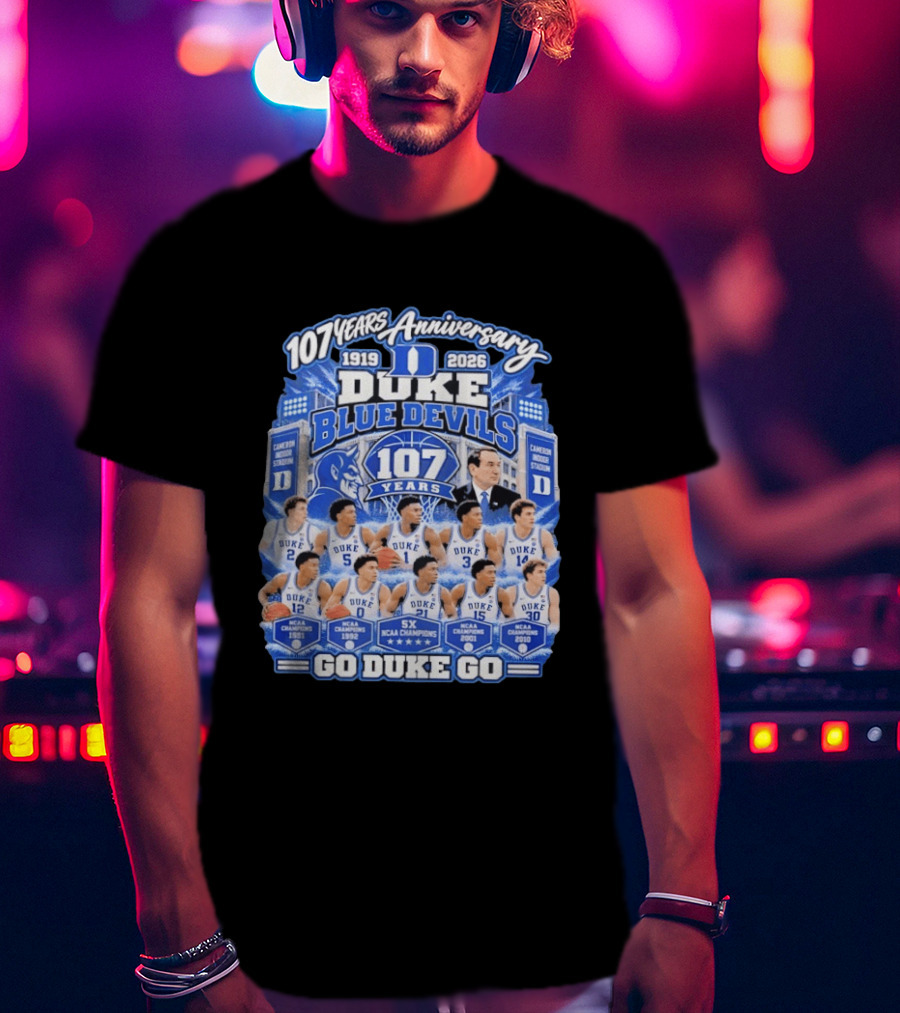 107 Years Anniversary 1919 2026 Duke Blue Devils NCAA Champions 5X Go Duke Go T-Shirt