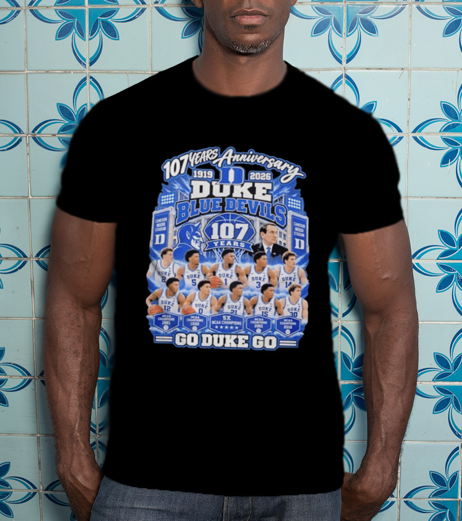 107 Years Anniversary 1919 2026 Duke Blue Devils NCAA Champions 5X Go Duke Go T-Shirt