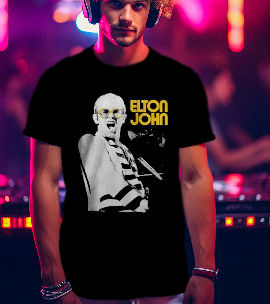 Elton John Classic Concert Series Iconic Glasses And Microphone T-Shirt
