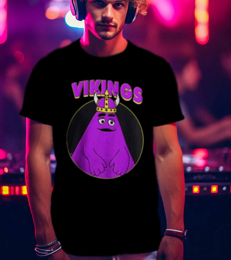 Vikings Purple Character With Horned Helmet T-Shirt