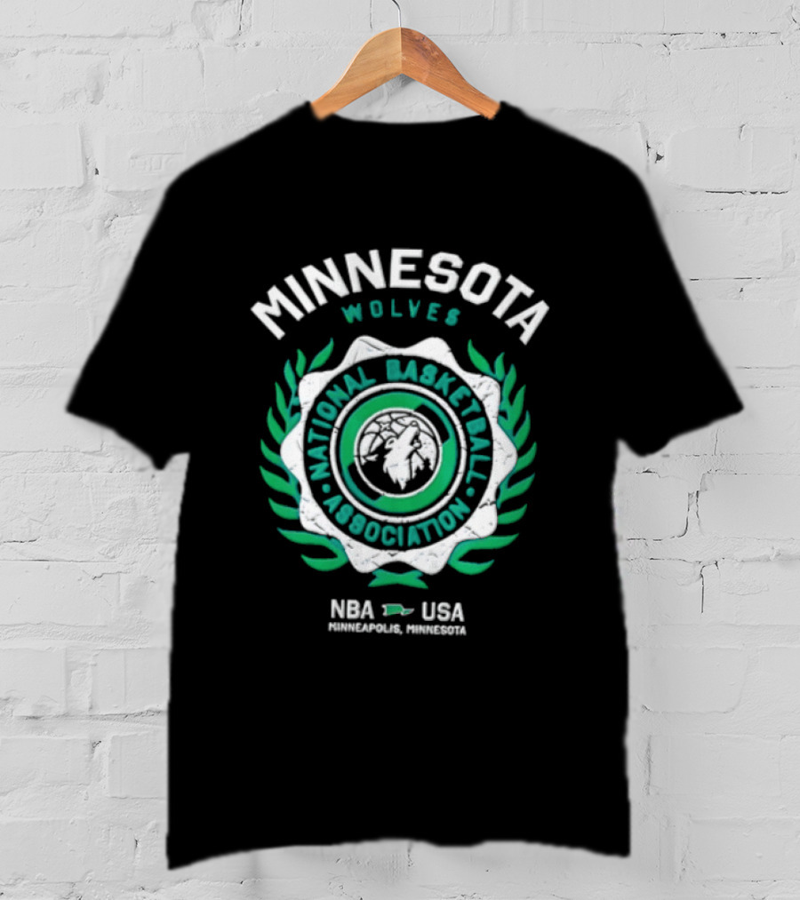 Minnesota Wolves NBA National Basketball Association Howling Wolf Circular Laurel Wreath T-Shirt