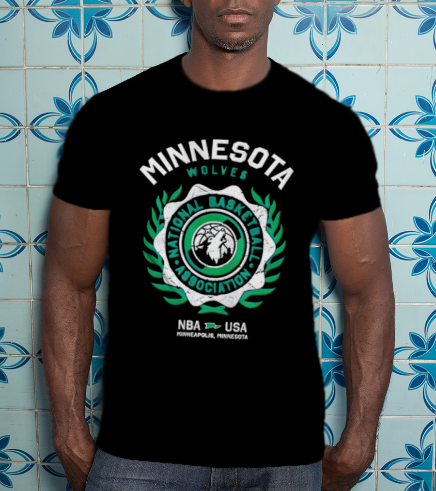 Minnesota Wolves NBA National Basketball Association Howling Wolf Circular Laurel Wreath T-Shirt