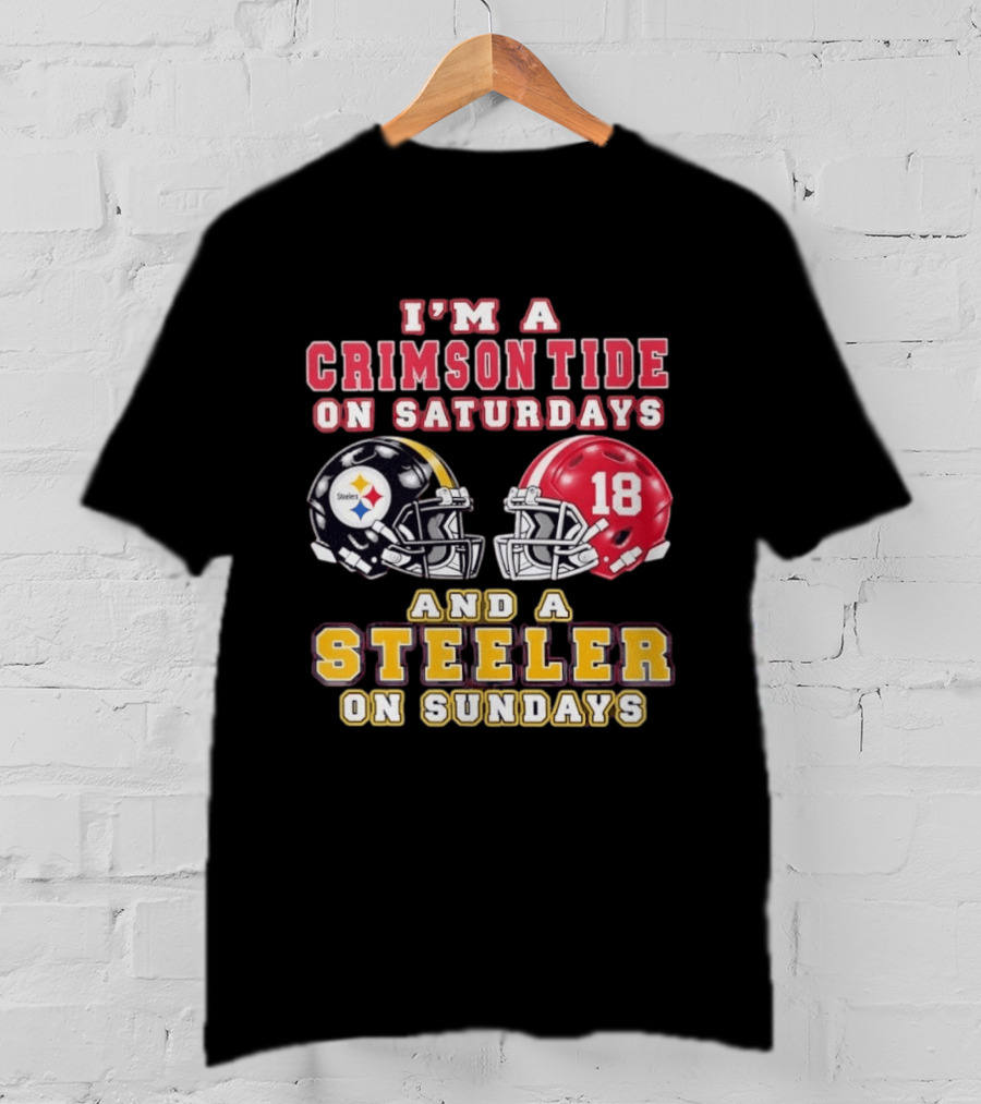 I'm A Crimson Tide On Saturdays And A Steeler On Sundays Football Helmets 18 T-Shirt