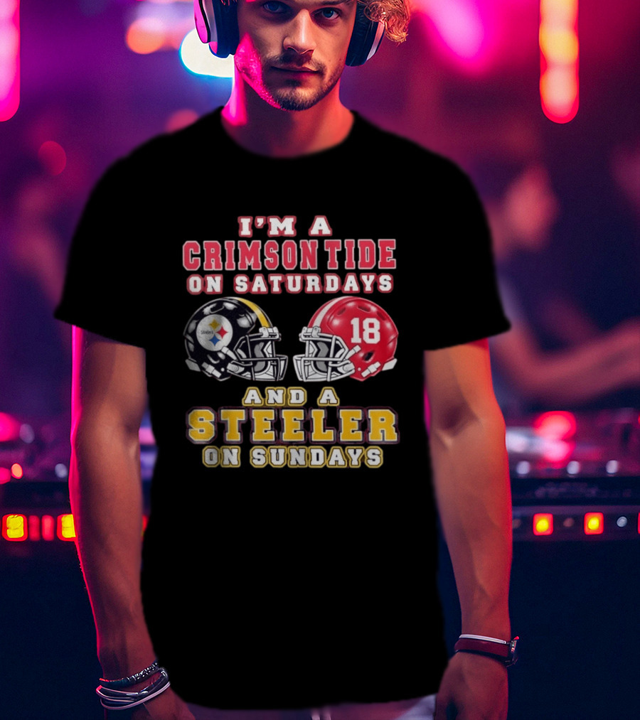 I'm A Crimson Tide On Saturdays And A Steeler On Sundays Football Helmets 18 T-Shirt