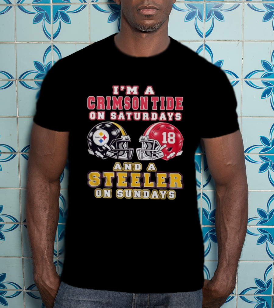 I'm A Crimson Tide On Saturdays And A Steeler On Sundays Football Helmets 18 T-Shirt