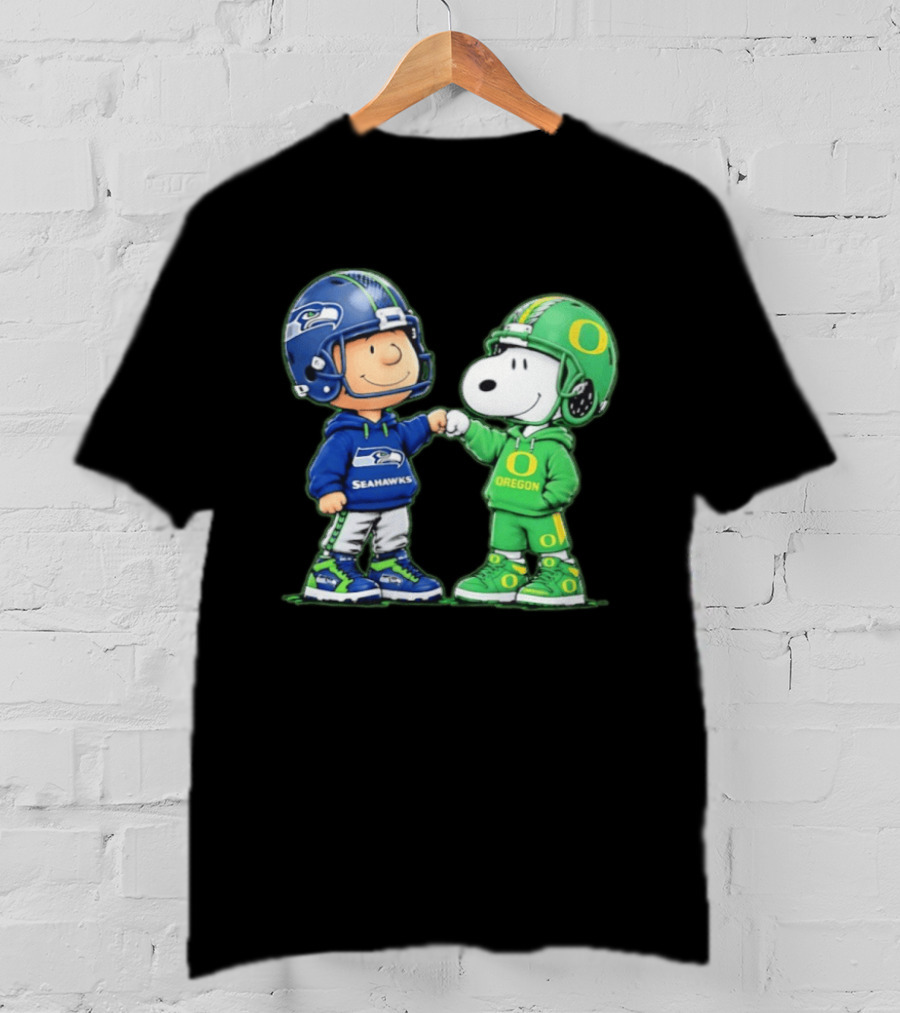 Peanuts Characters Seattle Seahawks Oregon Ducks Fist Bump Friendship Gear T-Shirt