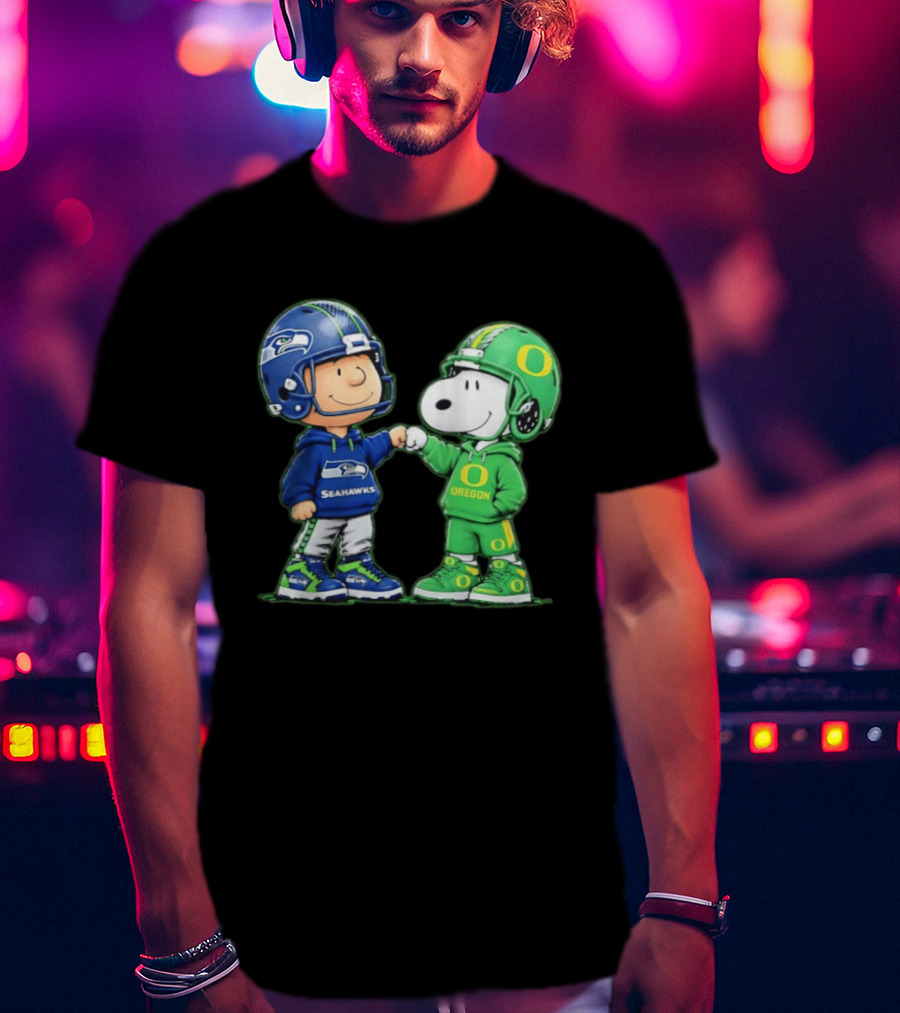 Peanuts Characters Seattle Seahawks Oregon Ducks Fist Bump Friendship Gear T-Shirt