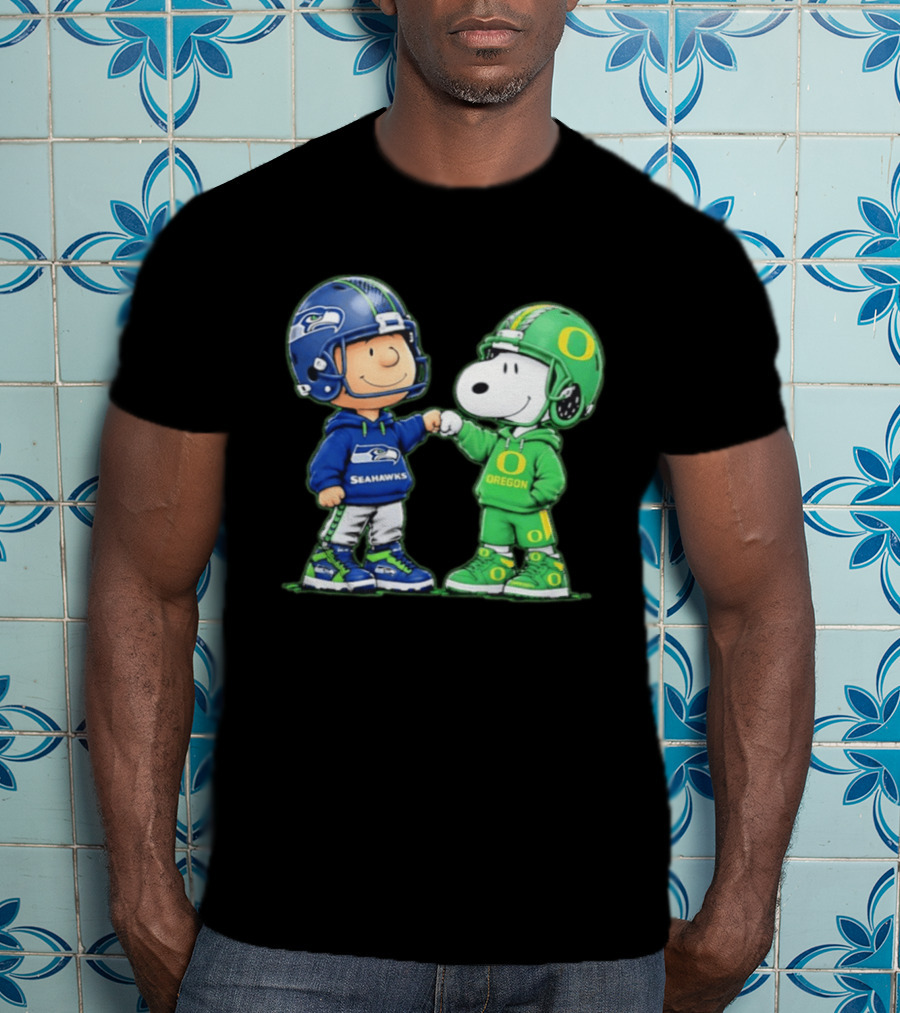 Peanuts Characters Seattle Seahawks Oregon Ducks Fist Bump Friendship Gear T-Shirt