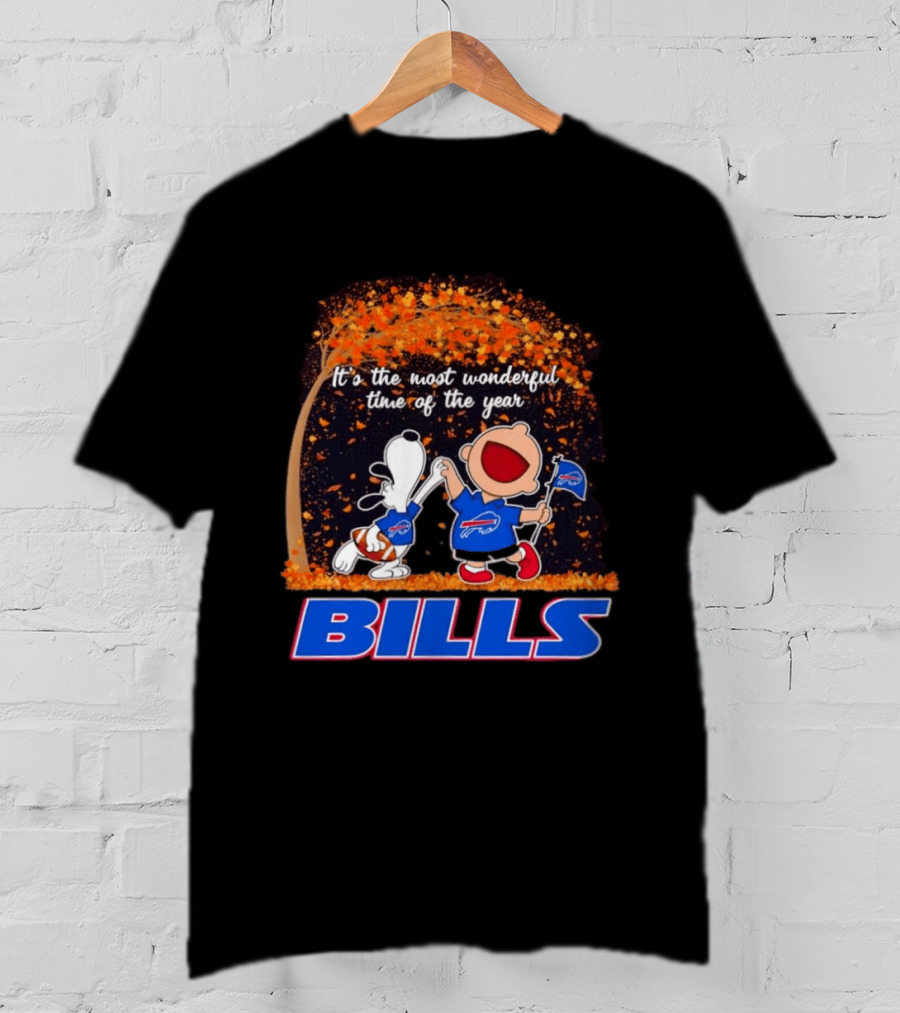 Buffalo Bills Snoopy Charlie Brown Dancing It's The Most Wonderful Time Of The Year T-Shirt