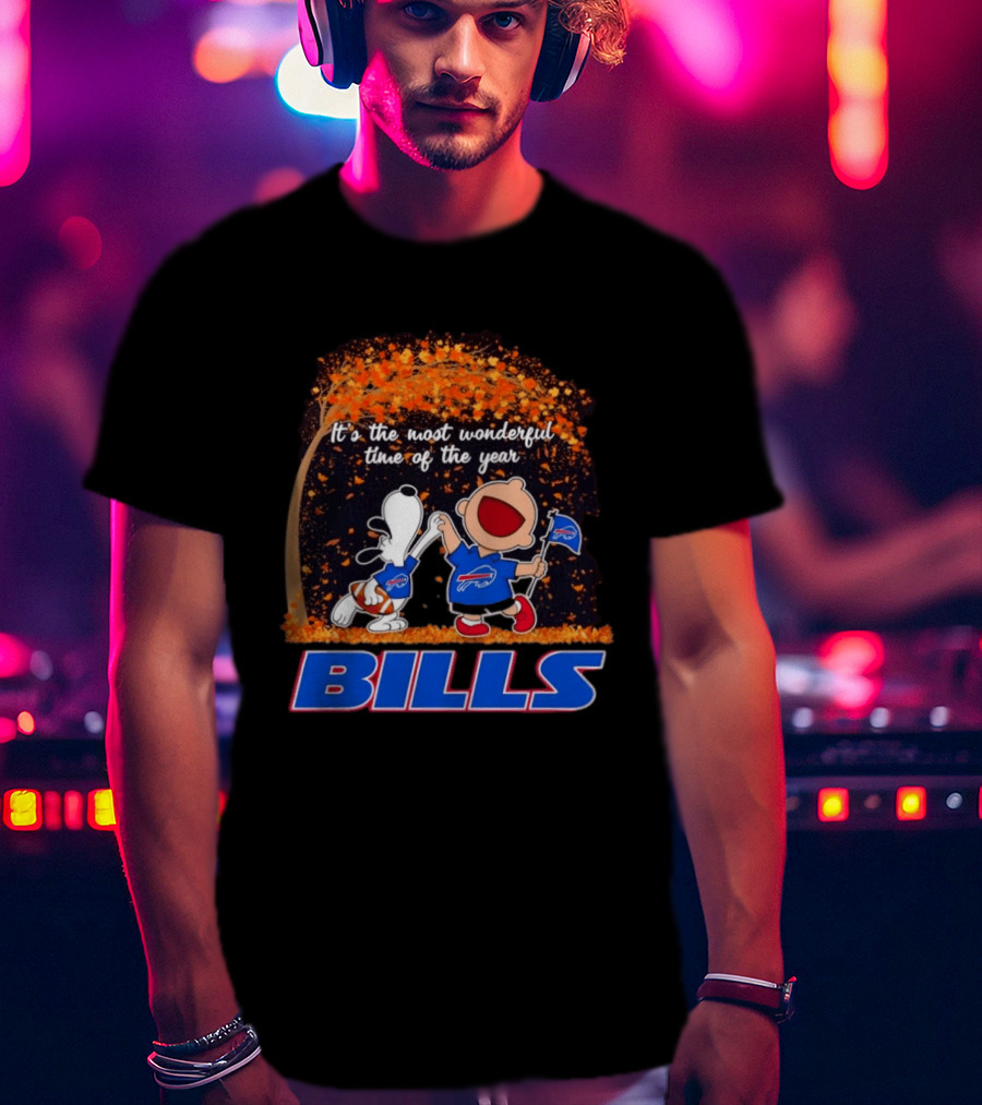 Buffalo Bills Snoopy Charlie Brown Dancing It's The Most Wonderful Time Of The Year T-Shirt