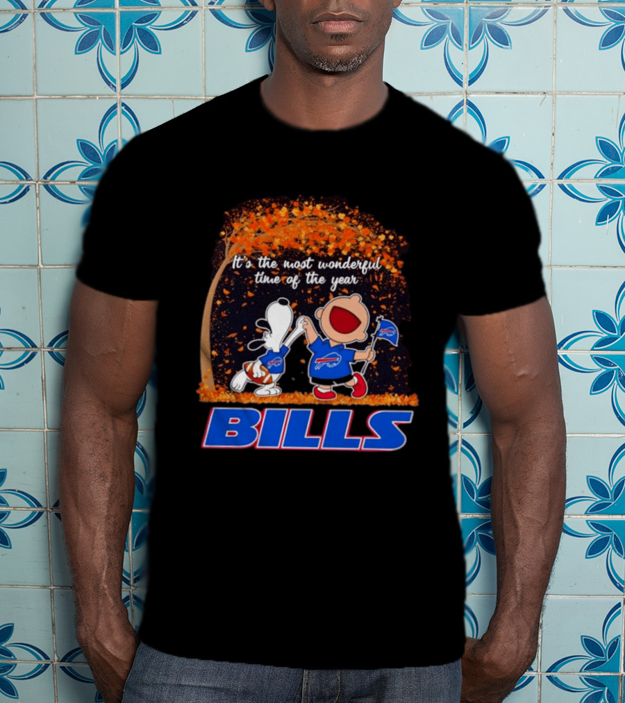 Buffalo Bills Snoopy Charlie Brown Dancing It's The Most Wonderful Time Of The Year T-Shirt