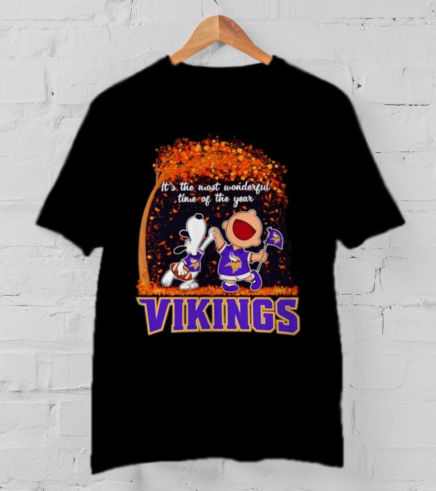 Snoopy Charlie Brown Dancing Minnesota Vikings It's The Most Wonderful Time Of The Year T-Shirt