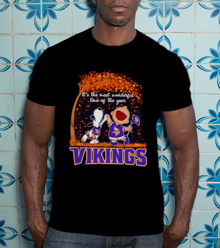 Snoopy Charlie Brown Dancing Minnesota Vikings It's The Most Wonderful Time Of The Year T-Shirt