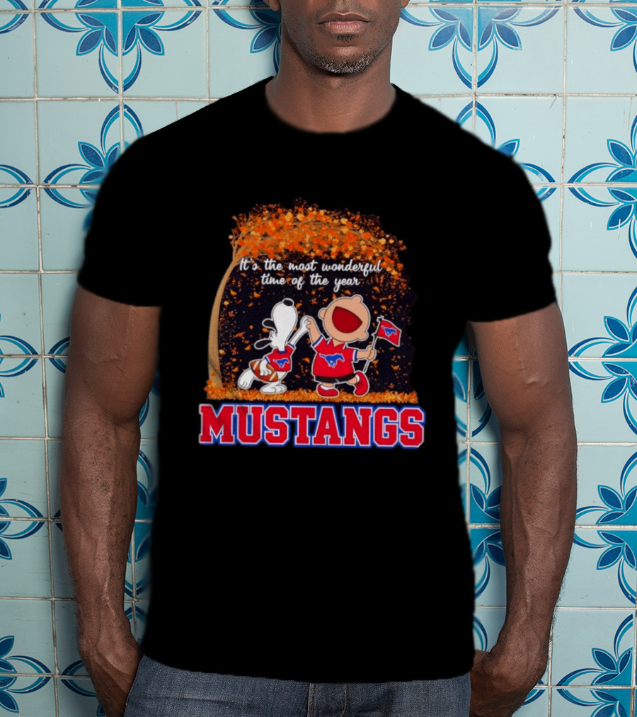 Snoopy And Charlie Brown Dancing SMU Mustangs It's The Most Wonderful Time Of The Year T-Shirt
