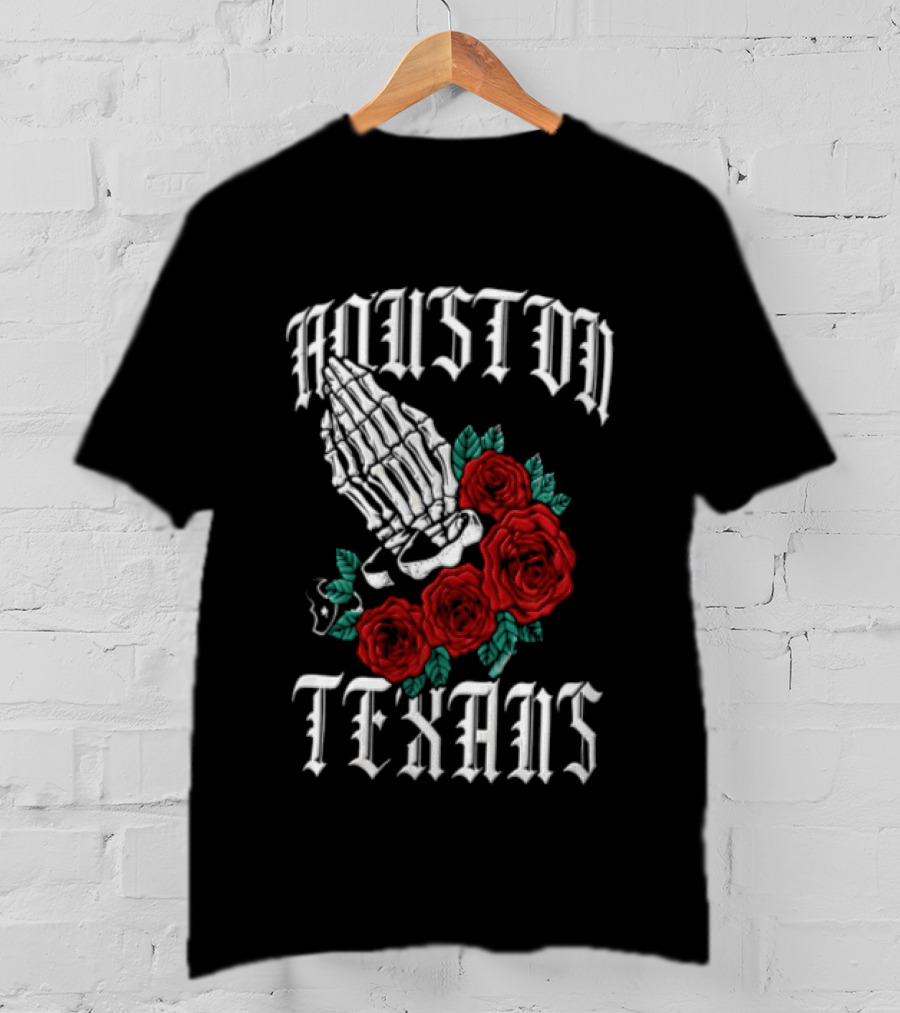 Houston Texans Praying Hands Red Roses Dia De Los Muertos T-Shirt
