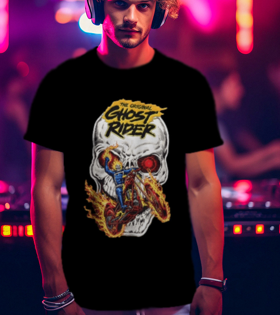 The Original Ghost Rider Flaming Skull Motorcycle Rider T-Shirt