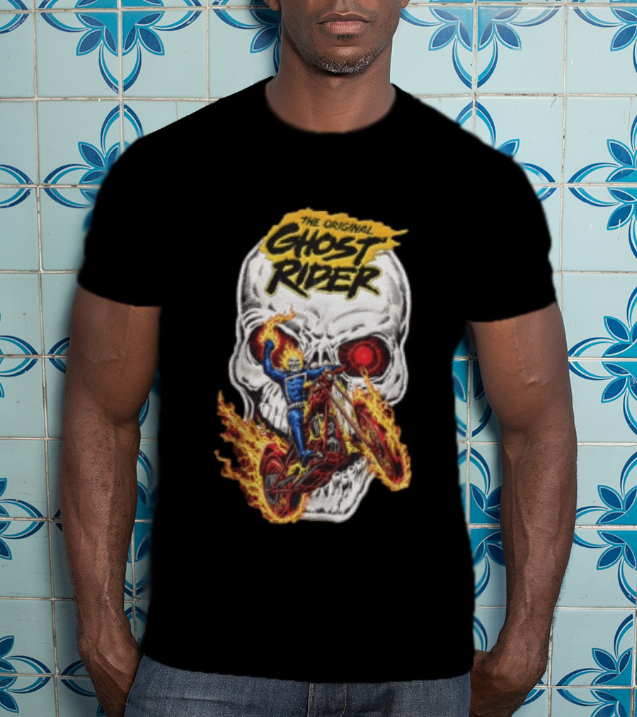 The Original Ghost Rider Flaming Skull Motorcycle Rider T-Shirt