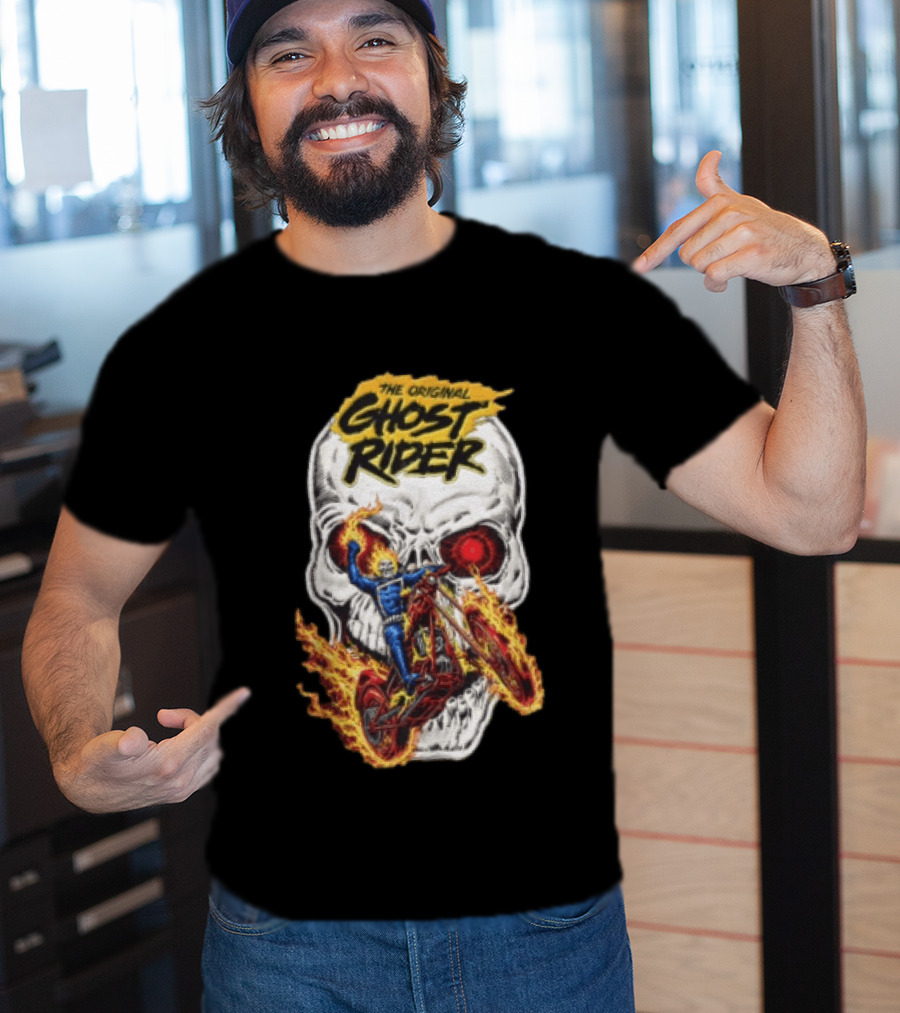 The Original Ghost Rider Flaming Skull Motorcycle Rider T-Shirt