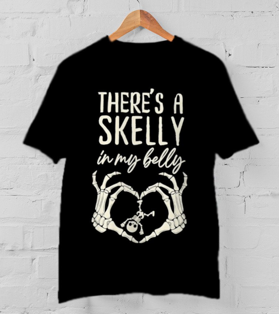 There's A Skelly In My Belly Skeleton Heart Hands Halloween Maternity T-Shirt