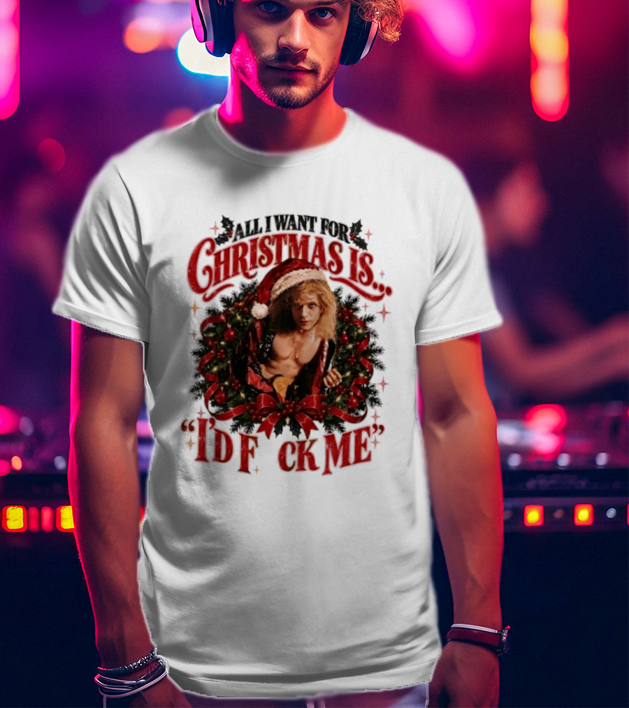 All I Want For Christmas Is I'd Fck Me Santa Hat Wreath Bow T-Shirt