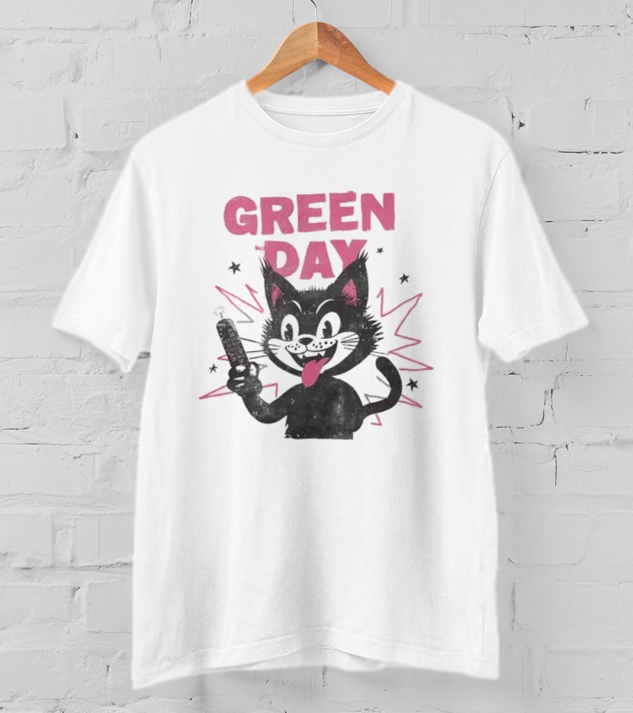 Green Day American Dream Dynamite Cat With Cartoon Dynamite T-Shirt