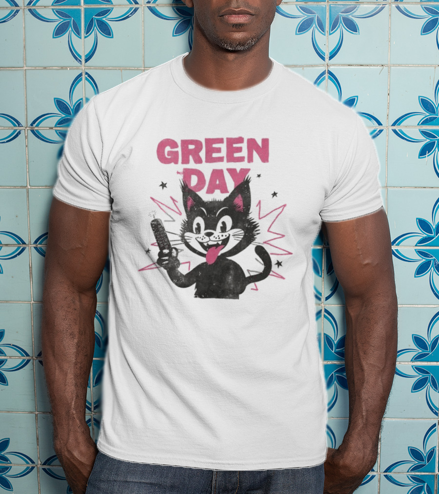 Green Day American Dream Dynamite Cat With Cartoon Dynamite T-Shirt