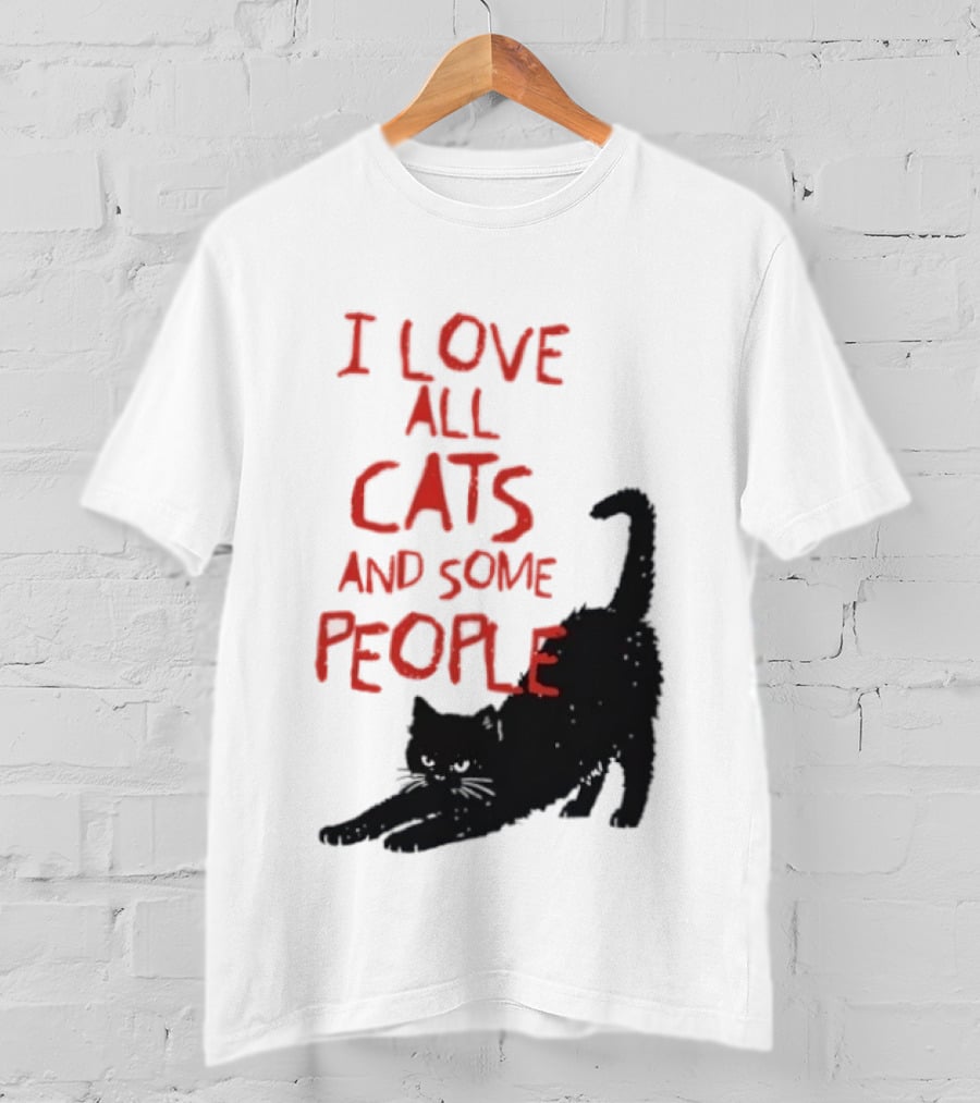 I Love All Cats And Some People Funny Cat Lovers Stretching Black Cat T-Shirt