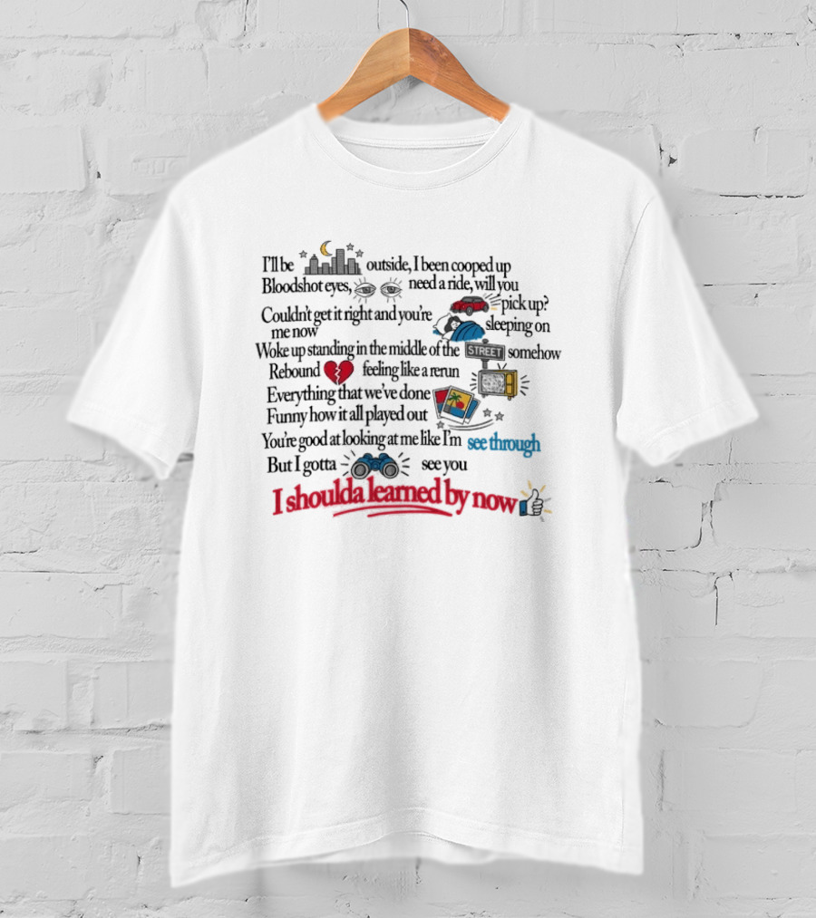 The Band Camino See Through Lyric Text With Heart And Sun Illustrations T-Shirt